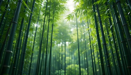 Fresh Bamboo Trees in Forest with Blurred Background Peaceful Nature Wallpaper Design