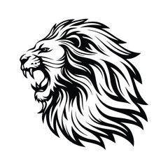 Lion Head Profile Roaring Silhouette Wild Cat Feline Black and White Elegant Design