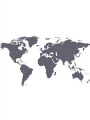 A simple, dark-grey world map on a white background, showing all continents and major landmasses