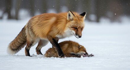 Fototapeta premium Red Fox Family Winter Hunt