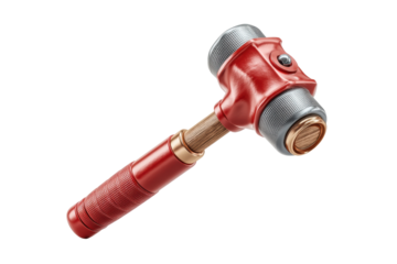PNG Red dual-headed mallet with wooden handle and metal tips on black background