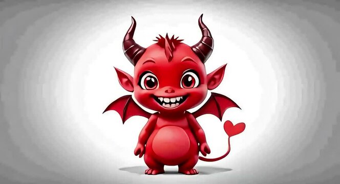Charming red devil cartoon character with playful grin perfect for childrens content and festive themes