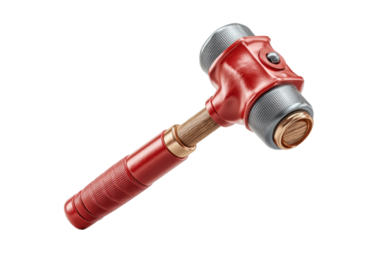 PNG Red dual-headed mallet with wooden handle and metal tips on black background