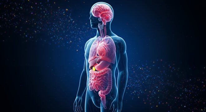 Detailed anatomical illustration of the human digestive system.