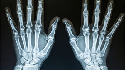 Detailed x ray image showcasing the skeletal structure of the human hands with clear bone visualization