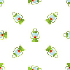 Seamless pattern with green camping lanterns on white background design