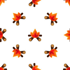 Seamless pattern of stylized campfires on a white background for design