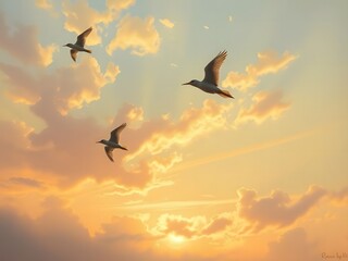 Fototapeta premium birds in sunset