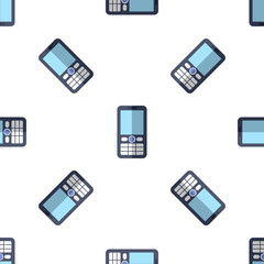 Seamless pattern of old style mobile phones on white background retro devices