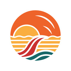Sunset Wave Ocean Tropical Line Art Logo
