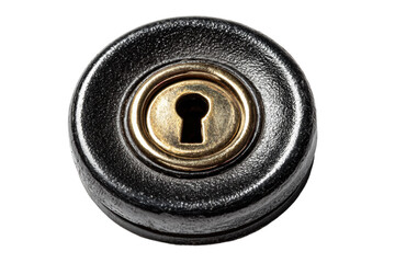 Obraz premium PNG Close-up of a round metal lock with brass keyhole on black background