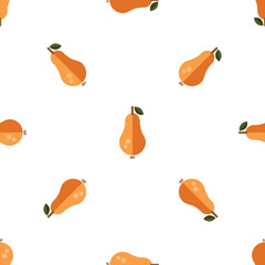 Seamless pattern with minimalistic stylized pears on a white background, fruits