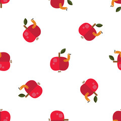 Whimsical Seamless Pattern Featuring Cartoon Apples and Adorable Worms