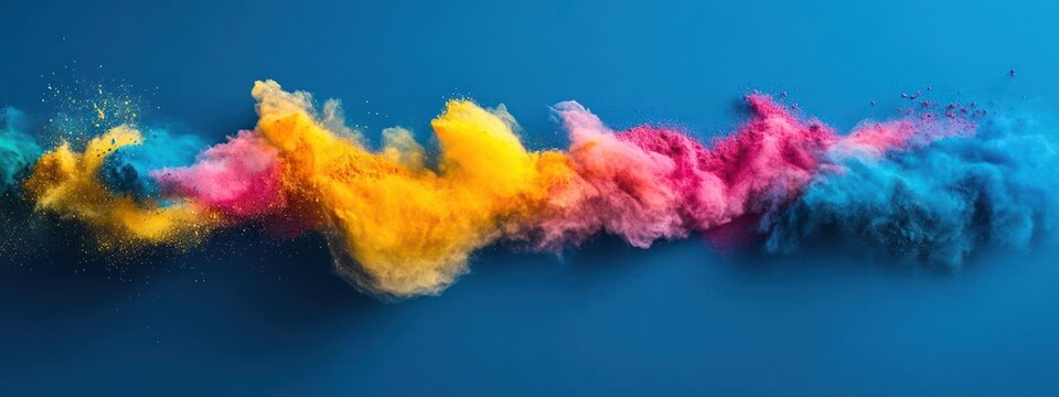 Vibrant color powder explosion against a dark background.