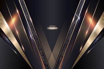 Obraz premium Luxury Black and Soft Gold Abstract Background With Shiny Lines Curved