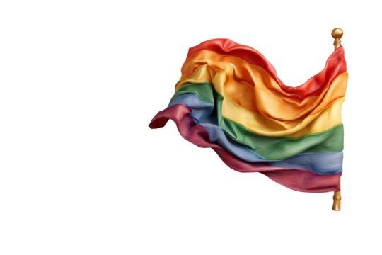 PNG Vibrant waving lgbtq+ rainbow flag on gold-tipped pole