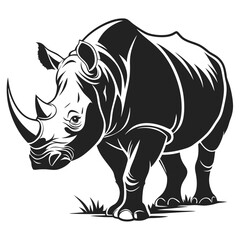Bold Rhino Black and White Silhouette of Wildlife Animal on Ground