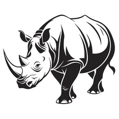 Rhinoceros Isolated, Monochrome with Black and White Design Style
