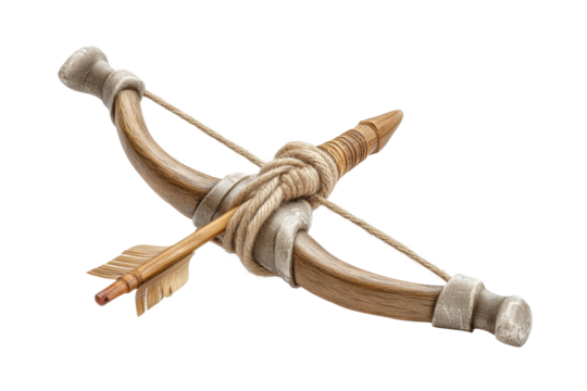PNG Rustic wooden crossbow with arrow and rope detailed close-up