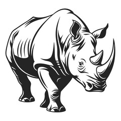 Rhinoceros Silhouette Black and White Tribal Style Bold Outline, Powerful Stance