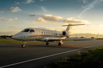 Obraz premium High-resolution photograph of a private jet parked on a pristine airport runway