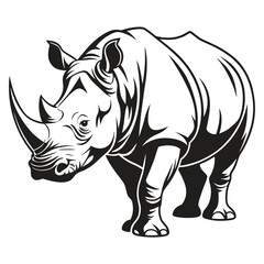 Majestic Rhino, Black and White, African Wildlife, Horned Beast, Strong Animal, Outline