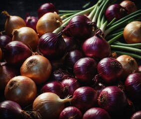 Obraz premium red onions on a wooden background