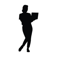 Silhouette of a woman using a laptop