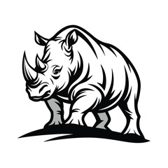 Strong Monochrome Rhino Illustration, Wildlife Animal Silhouette, Wild African Mammal