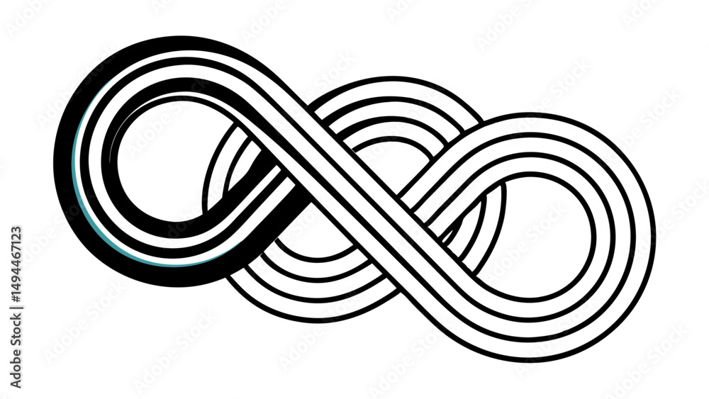 Poster stylized infinity symbol with multiple lines creating a continuous looped and interwoven pattern des