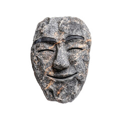 Serene Stone Face Carved Rock Mask with Peaceful Expression