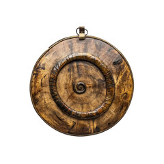 Antique Wooden Circular Pendant with Intricate Spiral Design and Brass Hanger