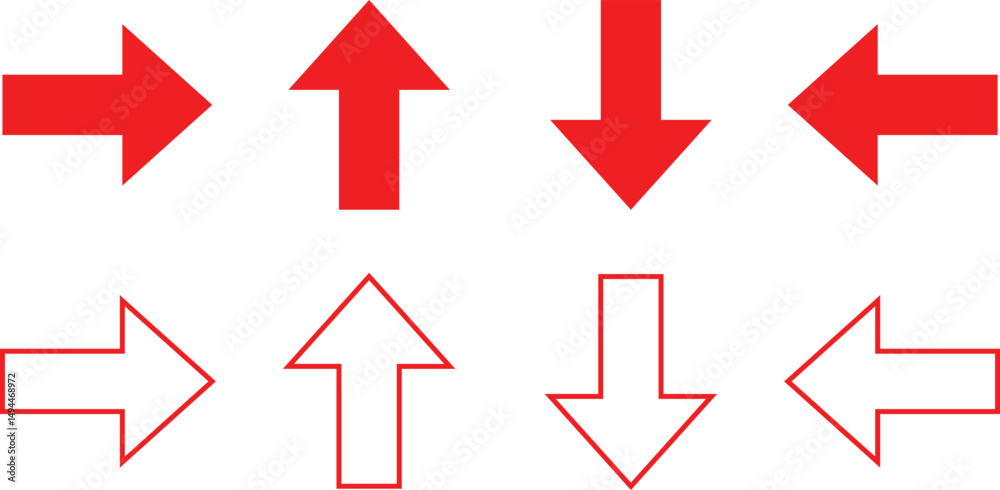 Poster set of red direction arrow vector design.
