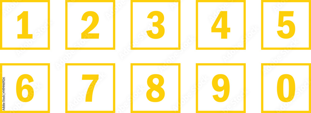Poster abstract yellow number icon on yellow outline rectangle shape.