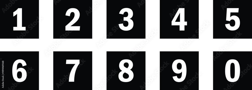 Poster abstract white number icon on black rectangle shape.