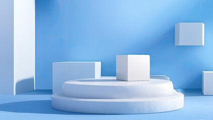 Simple, geometric shapes, light blue and white