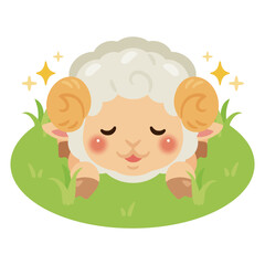 放牧地でリラックスするヒツジのイラスト