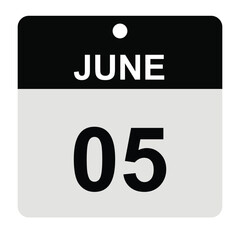 June 5 Calendar Date Icon – Clean Vector Illustration for Month and Day