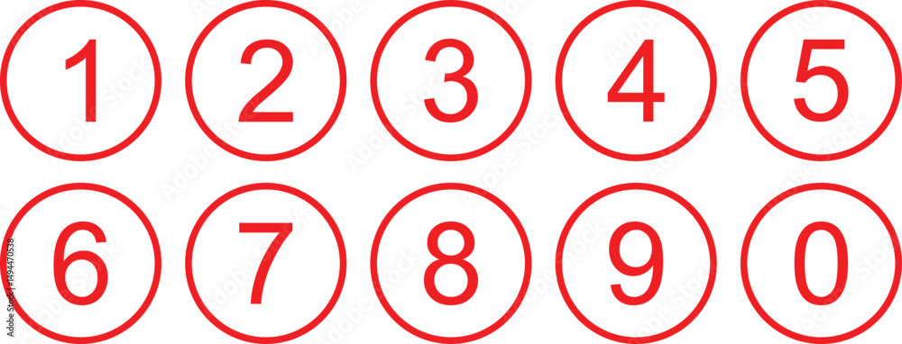 Poster abstract red number icon on outline red circle.