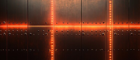 Obraz premium Metallic wall with glowing lights and rivets