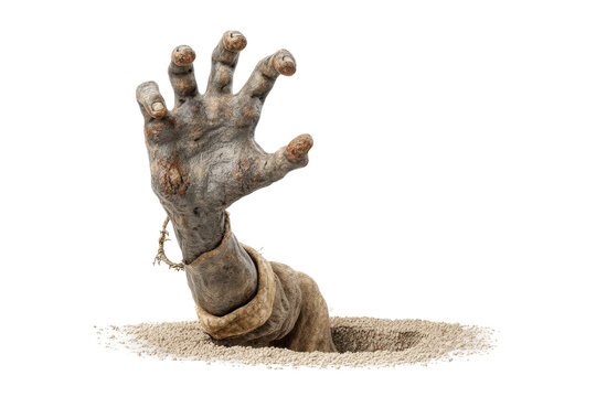 PNG Zombie hand emerging from grave: halloween horror concept
