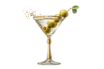PNG Classic martini with green olives and splash on black background