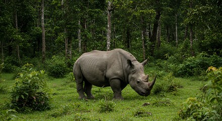Fototapeta premium A Sumatran Rhinoceros in its Natural Habitat