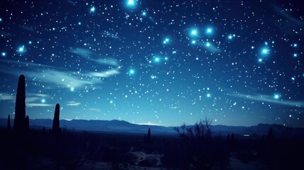 Desert landscape under a starry night sky.