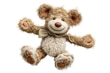 PNG Fluffy tan teddy bear with bow tie isolated on black background