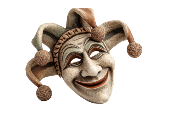 PNG Colorful jester mask with bells featuring intricate design