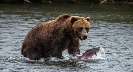 Grizzly Bear Fishing in Alaskan River