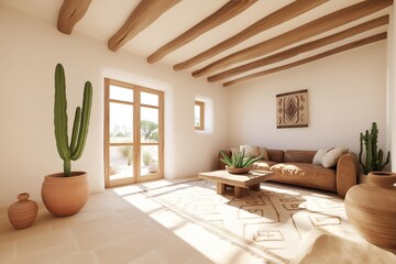 southwestern style living room interior with desert tones and studio lighting