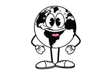 Globe Cartoon Character with Happy Face, Standing, Isolated on White, Earth Mascot