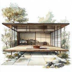 Modern Zen House Interior with Minimalist Design and Nature View